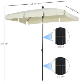 Outsunny Umbrelă Parasolară Dreptunghiulară pentru Terasă și Grădină, Ușor de Manevrat, 200x125x235cm, Crem | Aosom Romania