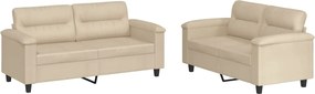 vidaXL Set de canapele cu perne, 2 piese, crem, microfibră