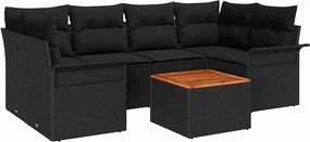 vidaXL Set de canapele pentru grădină cu pernă 7 pcs Negru poliratan