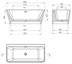 Cada baie freestanding dreptunghiulara lipita de perete 160 x 75 cm, Hiacynt, Deante 1600x750 mm