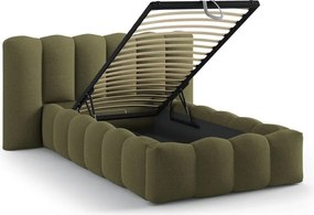 Pat kaki tapițat cu spațiu de depozitare cu somieră 90x200 cm Lupine – Micadoni