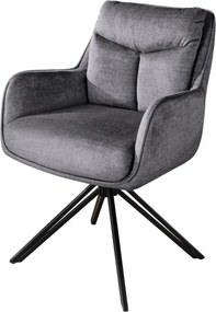 Set de 2 scaune pivotante, metal negru, catifea gri grafit, PROMETHEUS