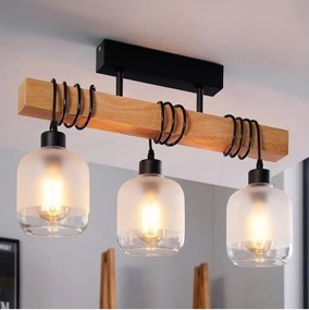 Brilagi - Lustră aplicată WOOD GLASS 3xE27/60W/230V pin/negru/alb