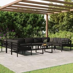 Set mobilier de gradina cu perne, 10 piese, antracit, aluminiu 4x colt + 5x mijloc + masa, 1