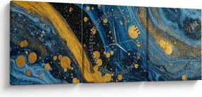 Tablou - Abstracție albastră cu aur (cu ceas) (90x30 cm)