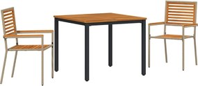vidaXL Set de masă pentru grădină 3 pcs Bej și Maro poliratan