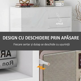 HOMCOM Comodă Elegantă cu Deschidere Touch, 2 Dulapuri și 2 Sertare, pentru Living și Dormitor, 79x36x74cm, Alb Lucios | Aosom Romania