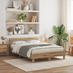 vidaXL Cadru de Pat din Lemn Stejar Artizanal Lemn 150 x 200 cm