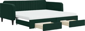 vidaXL Pat de zi cu extensie și sertare verde închis 100x200cm catifea