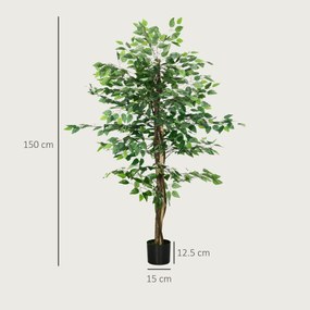 HOMCOM Ficus artificial cu ghiveci de 5 ft, planta artificiala de interior, exterior, pentru decorarea camerei de zi, biroului