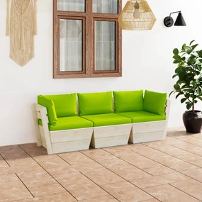 Canapea de gradina din paleti, 3 locuri, cu perne, lemn molid verde aprins, Canapea cu 3 locuri, 1