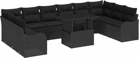 vidaXL Set de canapele pentru grădină 11 pcs Negru Rattan poli