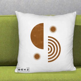 Perna Decorativa Boho Sun si Spirala, 40x40 cm, Alb Pufos, Husa Detasabila, Perna Inclusa, BEKZ®