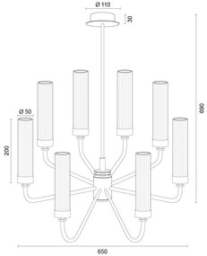 Candelabru 8 brate, otel nickel, sticla canelata PRESTON 5084