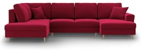 Colțar roșu extensibil, cu spațiu de depozitare cu tapițerie din catifea (cu colț pe partea stângă-în formă de "U") Kyoto – Cosmopolitan Design