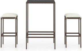 vidaXL Set mobilier bar de grădină, cu perne, 3 piese, maro, poliratan