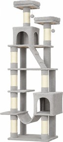 PawHut Ansamblu Joacă Pisici XXL Multinivel 204 cm cu Stâlpi Sisal, Culcușuri și Hamac, 60x48x204 cm, Gri Deschis | Aosom Romania