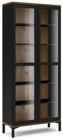 Vitrină neagră-în culoare naturală cu aspect de lemn de nuc 89x203x36 cm Roomers – Tvilum