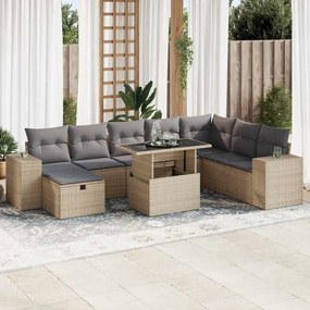 vidaXL Set canapele de grădină, 9 piese, cu perne, bej, poliratan