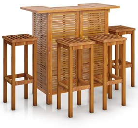 Set mobilier de bar de gradina, 5 piese, lemn masiv de acacia Taburete de bar cu sezut patrat, 5