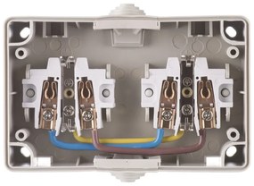 Priza dubla cu impamantare si protectie, cu capac, 16A, montaj aplicat, protectie IP44, pentru exterior, Emos