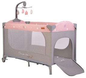 Patut pliant transformabil in tarc copii NOVOKIDS™ Onceuponatime NEST, 62X125 cm, 2 Niveluri, Jucarie Carusel muzical, Fermoar acces lateral, Roz cu