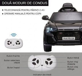 HOMCOM Mașină Electrică pentru Copii Audi RS Q8, 6V, 2 Motoare, Telecomandă, PP, 101x62x51 cm, Negru | Aosom Romania
