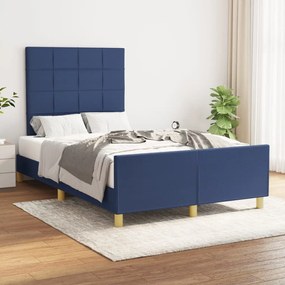 Cadru de pat cu tablie, albastru, 120x200 cm, textil Albastru, 120 x 200 cm, Cu blocuri patrate