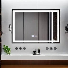 Oglinda Baie cu Led dezaburire si ceas, EsnJ49, 80x 65 cm