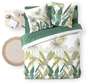 Lenjerie de pat albă-verde din bumbac pentru pat dublu, extinsă cu cearceaf inclus, cu 6 piese 240x220 cm Otika – douceur d'intérieur