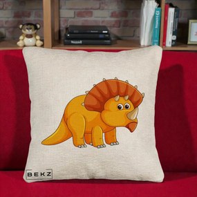 Perna Decorativa Triceratops Portocaliu, 40x40 cm, Bej Canapea, Husa Detasabila, Perna Inclusa, BEKZ®