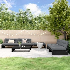 vidaXL Set mobilier grădină cu perne, 6 piese, negru, lemn masiv