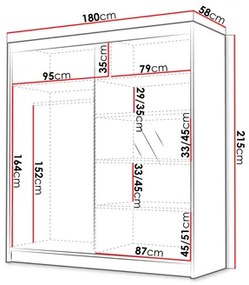 Dulap de haine cu uși culisante Bratoke III 180 (Alb + auriu) (cu oglindă). 1105687