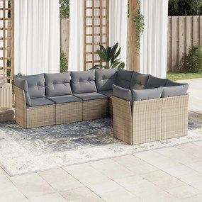 vidaXL Set canapele de grădină, 8 piese, cu perne, bej, poliratan