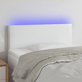 3121405 vidaXL Tăblie de pat cu LED, alb, 80x5x78/88 cm, piele ecologică