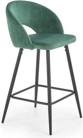 Scaun bar H96, verde inchis/negru, stofa/otel, 48x49x89 cm