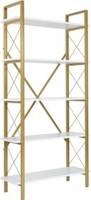 Etajera ELYSIAN, alb/auriu, PAL/metal, 90x34x180 cm