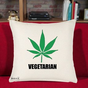 Perna Decorativa Vegetarian cu Frunza, 40x40 cm, Crem Reliefat, Husa Detasabila, Perna Inclusa, BEKZ®