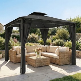 Outsunny Tonnelă de Grădină Exterior Cadru de Acoperiș Retractabil și Acoperiș Dublu UV50+Impermeabil 3x3m Gri Antracit | Aosom Romania