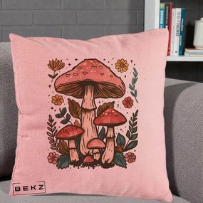 Perna Decorativa Ciuperci Vintage Floral, 40x40 cm, Roz, Husa Detasabila, Perna Inclusa, BEKZ®