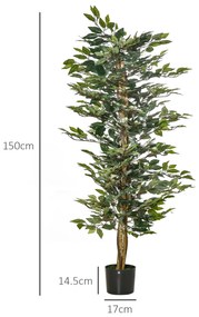 HOMCOM Plantă Ficus Falsă, Plantă Înaltă de 150cm, Plantă Artificială Decorativă pentru Interior și Exterior, Ø17x14.5 cm, Verde | Aosom Romania