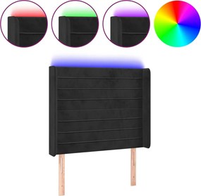 vidaXL Tăblie de pat cu LED, negru, 93x16x118/128 cm, catifea