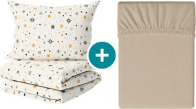 Set lenjerie de pat creponata ASTORIA POLY crem + cearsaf Jersey 90 x 200 cm cappuccino, pat simplu