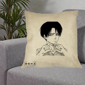 Perna Personalizata Levi Ackerman Inima, 40x40 cm, Crem, Husa Detasabila, Perna Inclusa, BEKZ®