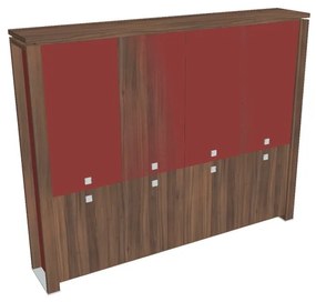 Dulap înalt Verno+ S 260 x 46 x 210 cm, uși combinate, nuc / roșu