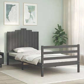 3194173 vidaXL Cadru de pat cu tăblie, gri, 100x200 cm, lemn masiv