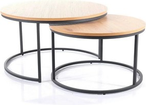 Set 2 masute cafea ATLANTA II, stejar/negru mat, PAL laminat/metal