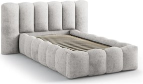 Pat gri tapițat cu spațiu de depozitare cu somieră 90x200 cm Lupine – Micadoni