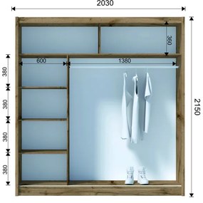 Dulap cu oglindă SABRINA 203x215 cm, stejar woltan