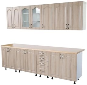Bucatarie Zebra 260 cm din MDF Sonoma Mustata cu blat termoizolant crem